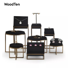 Metal Jewelry Display Stand Set Necklace Bracelet Display Holder Shelf with Leather Jewelry Organizer Showcase