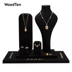 Hot selling exquesite black microfiber jewelry set for ring necklace exhibition display rack showcase jewellery stand