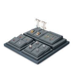 TT051 Luxury dark gray PU leahter jewelry display stand set with microfiber