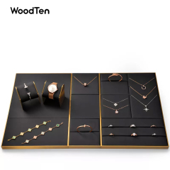 wholesale custom ring earrings necklace holder fashion jewellery black PU leather display stand jewelry display set