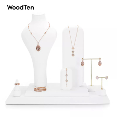 New Arrival Luxury white microfiber jewelry set for ring necklace earring jewelry display rack showcase