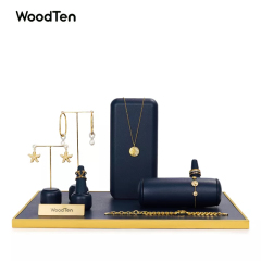 TT098-Newest Arrival Navy Blue PU Leather Jewelry Metal Display For Ring Ring Earring Pendant Necklace Showcase Jewelry Stands