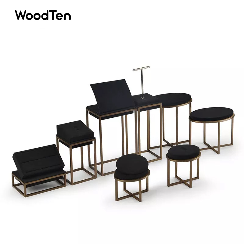 Metal Jewelry Display Stand Set Necklace Bracelet Display Holder Shelf with Leather Jewelry Organizer Showcase