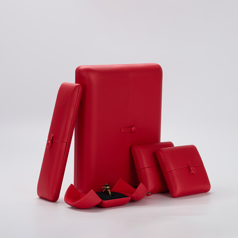 Customized Red PU Leather Black Microfiber inside ring diamond wedding gift packaging storage boxes for jewels