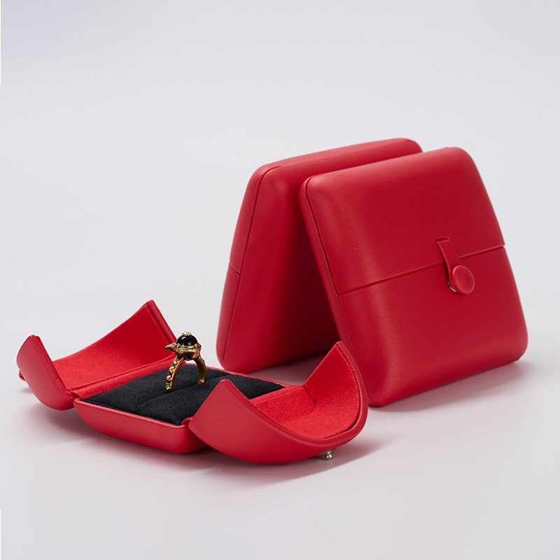 Customized Red PU Leather Black Microfiber inside ring diamond wedding gift packaging storage boxes for jewels