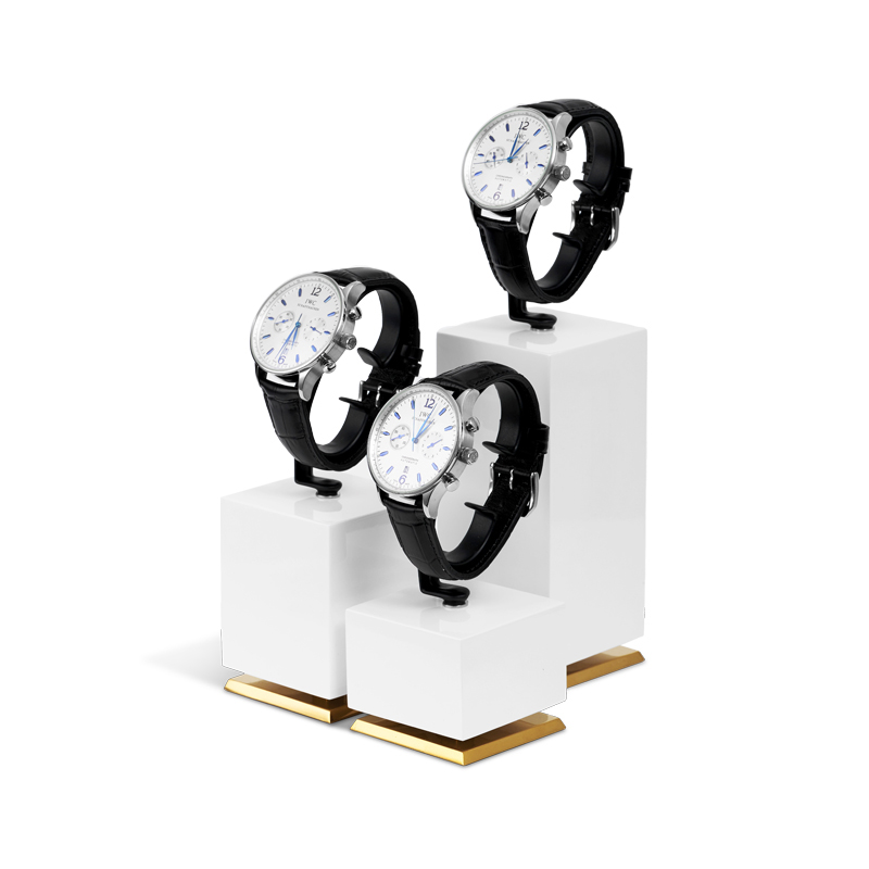 Custom Luxury Watch Display Stand Metal And MDF Painting Jewelry Window Display Set