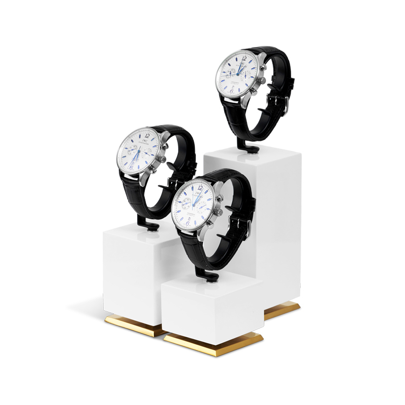 Custom Luxury Watch Display Stand Metal And MDF Painting Jewelry Window Display Set