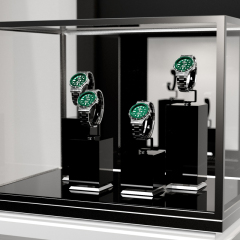 Custom Watch Display Stand Black MDF painting silver Metal Jewelry Window Display Set