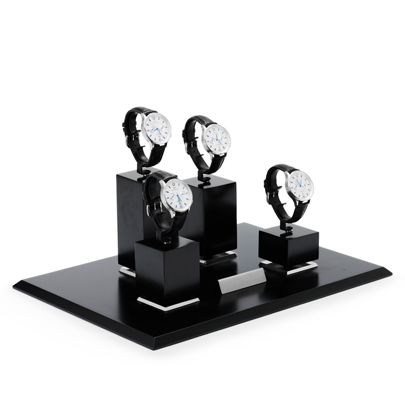 Custom Watch Display Stand Black MDF painting silver Metal Jewelry Window Display Set