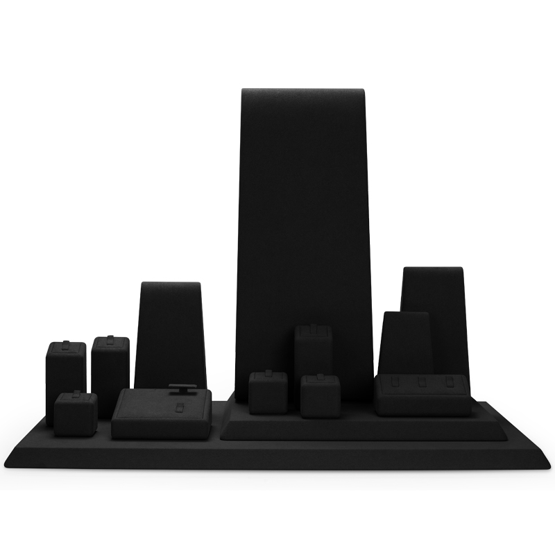 New Arrival Luxury Custom Black microfiber Jewelry Display Stand for ring necklace Jewelry Window shocase Display Set