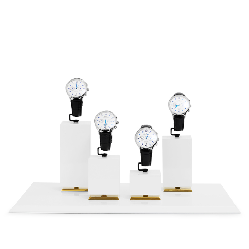 Custom Luxury Watch Display Stand Metal And MDF Painting Jewelry Window Display Set