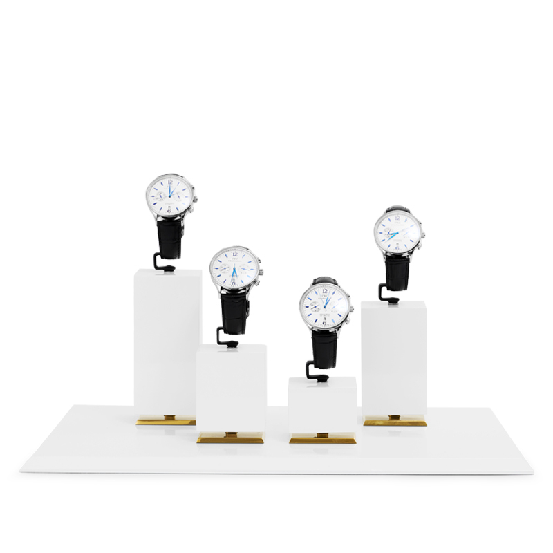 Custom Luxury Watch Display Stand Metal And MDF Painting Jewelry Window Display Set