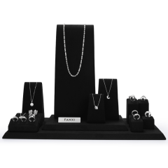 New Arrival Luxury Custom Black microfiber Jewelry Display Stand for ring necklace Jewelry Window shocase Display Set