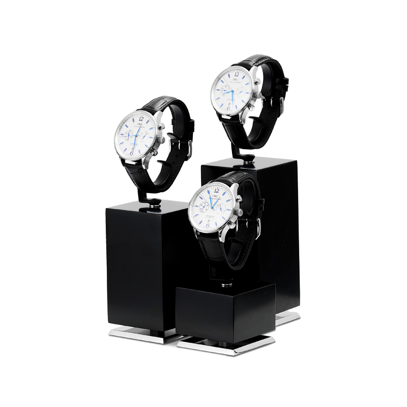 Custom Watch Display Stand Black MDF painting silver Metal Jewelry Window Display Set