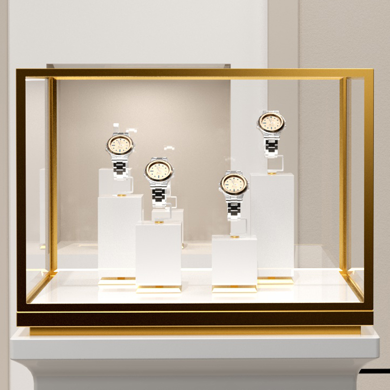 Custom Luxury Watch Display Stand Metal And MDF Painting Jewelry Window Display Set