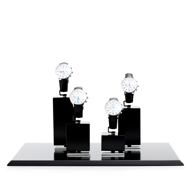 Custom Watch Display Stand Black MDF painting silver Metal Jewelry Window Display Set