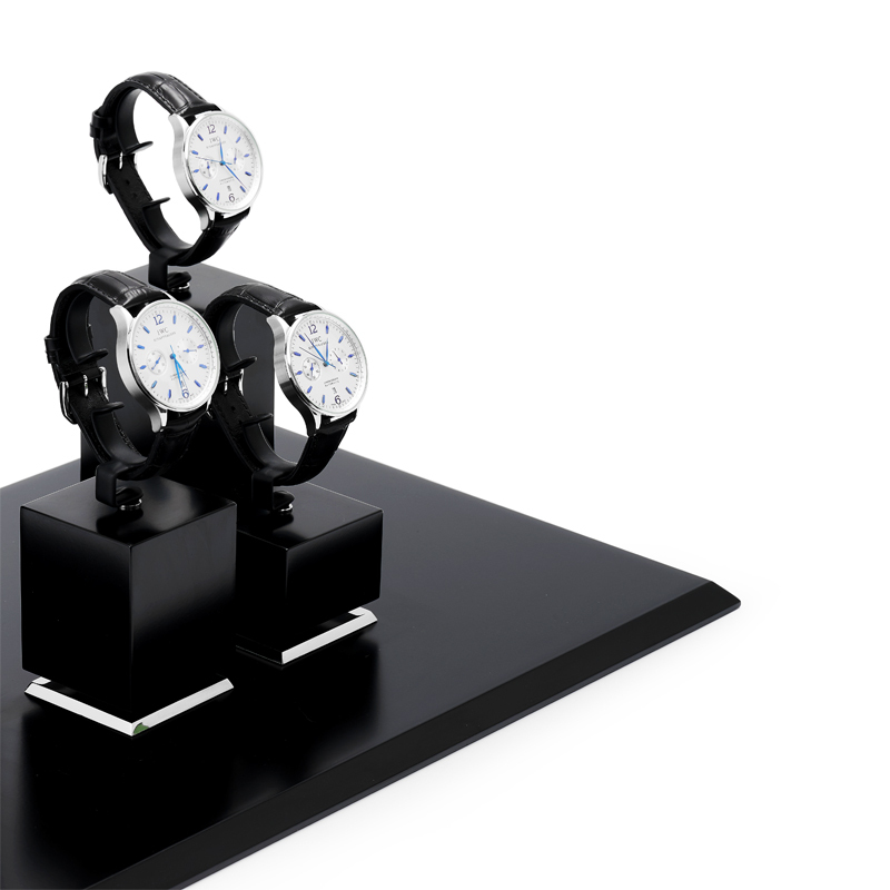 Custom Watch Display Stand Black MDF painting silver Metal Jewelry Window Display Set
