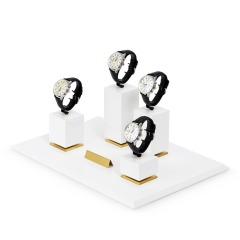 Custom Luxury Watch Display Stand Metal And MDF Painting Jewelry Window Display Set