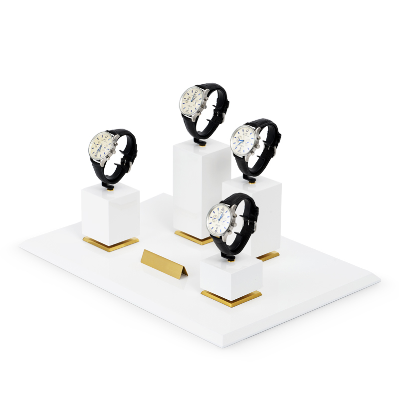Custom Luxury Watch Display Stand Metal And MDF Painting Jewelry Window Display Set