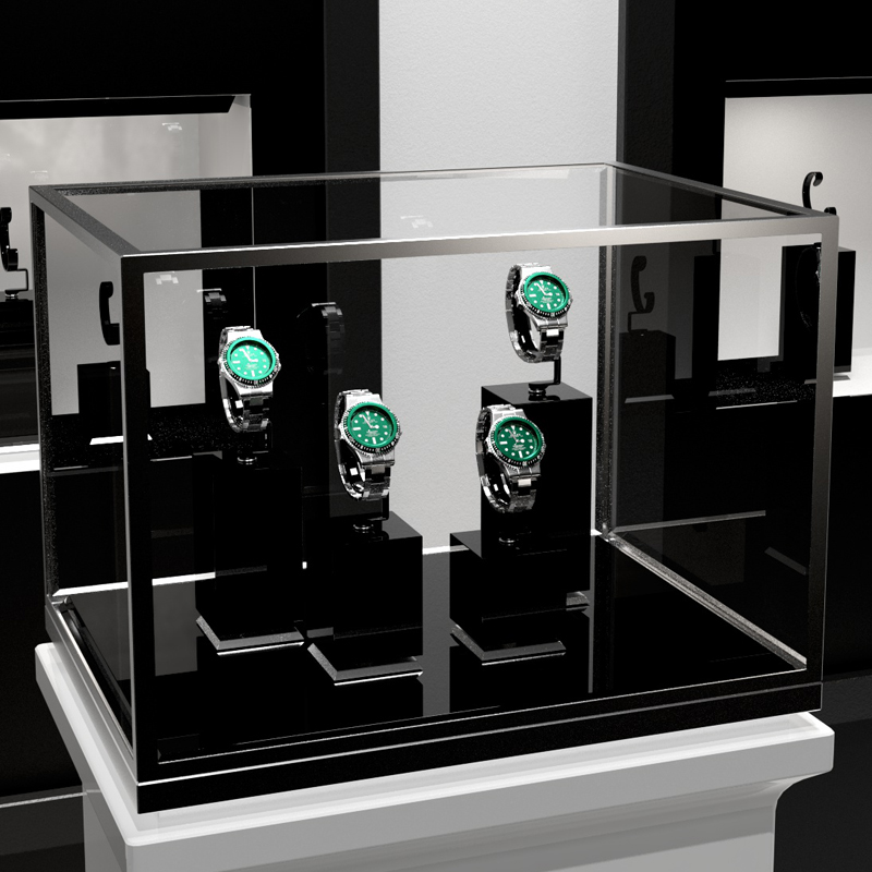 Custom Watch Display Stand Black MDF painting silver Metal Jewelry Window Display Set