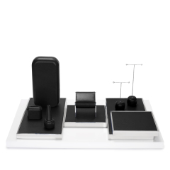 TT113 New Arrival Luxury Custom PU Leather Metal Jewelry Display Stand Black Jewelry Window Display Set