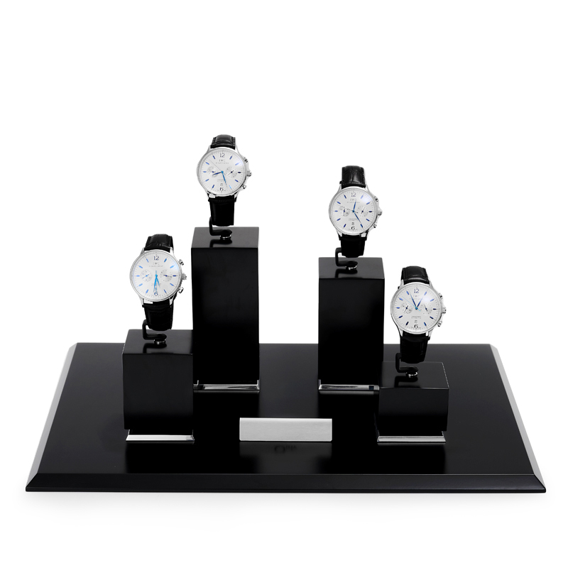 Custom Watch Display Stand Black MDF painting silver Metal Jewelry Window Display Set