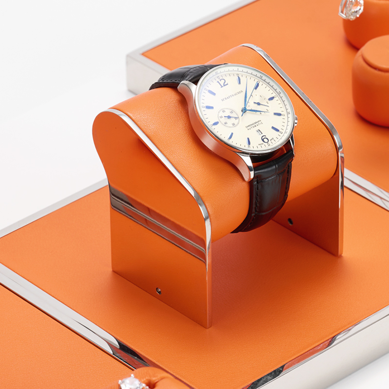 Luxury Custom Orange PU leather Jewelry Display Stand for ring necklace Jewelry Window showcase Display Set