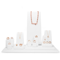 New Arrival High end White microfiber Jewelry Display Stand for ring necklace Jewelry Display Set With custom logo