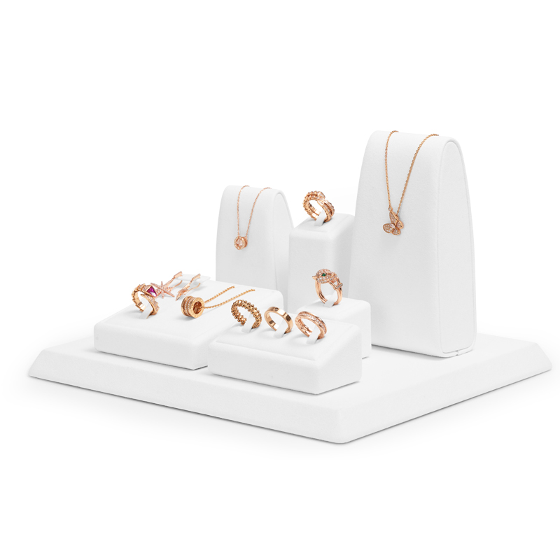 New Arrival High end White microfiber Jewelry Display Stand for ring necklace Jewelry Display Set With custom logo