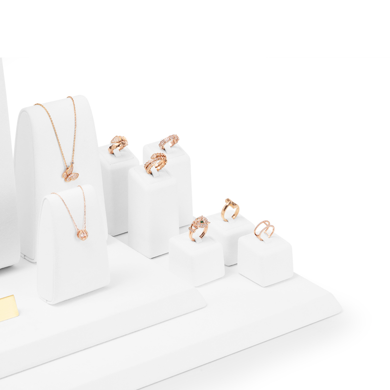 New Arrival High end White microfiber Jewelry Display Stand for ring necklace Jewelry Display Set With custom logo