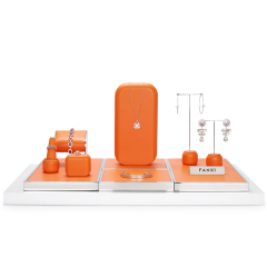 Luxury Custom Orange PU leather Jewelry Display Stand for ring necklace Jewelry Window showcase Display Set