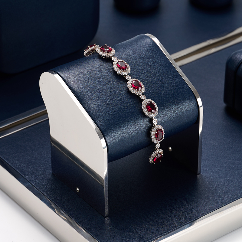 TT116 new customized blue leather silver metal jewelry display for showcase ring earrings bracelet necklace jewelry display set