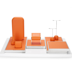 Luxury Custom Orange PU leather Jewelry Display Stand for ring necklace Jewelry Window showcase Display Set
