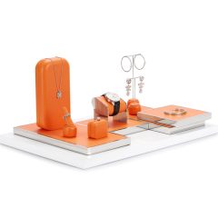 Luxury Custom Orange PU leather Jewelry Display Stand for ring necklace Jewelry Window showcase Display Set