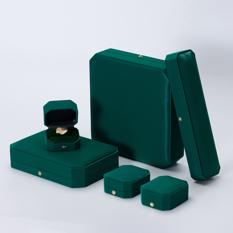 New Arrival Green PU Leather Jewelry button Boxes for Ring Earrings Bracelet Necklace Jewelry gift Box Packaging set