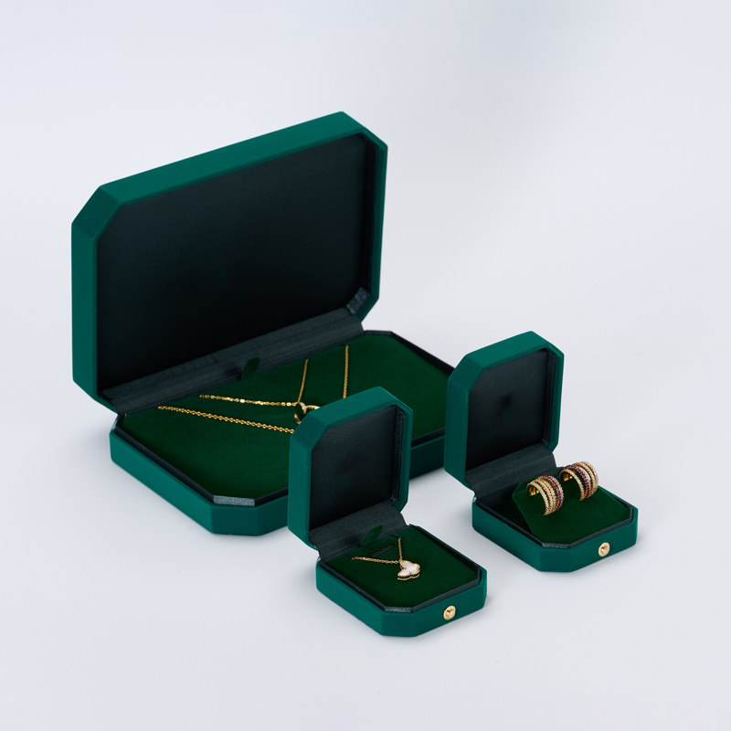 New Arrival Green PU Leather Jewelry button Boxes for Ring Earrings Bracelet Necklace Jewelry gift Box Packaging set