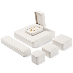 TC-H081 China Wholesale Custom Elegant Ivory White PU Leather Jewelry Gift Boxes Ring Earrings Bangle Necklace Jewelry Package Box