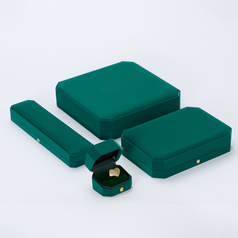 New Arrival Green PU Leather Jewelry button Boxes for Ring Earrings Bracelet Necklace Jewelry gift Box Packaging set