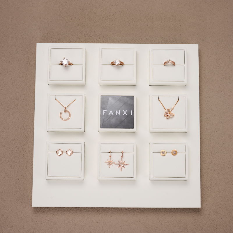 New Arrival high end jewelry Display sets with white pu leather for ring necklace Jewelry Window Display Sets