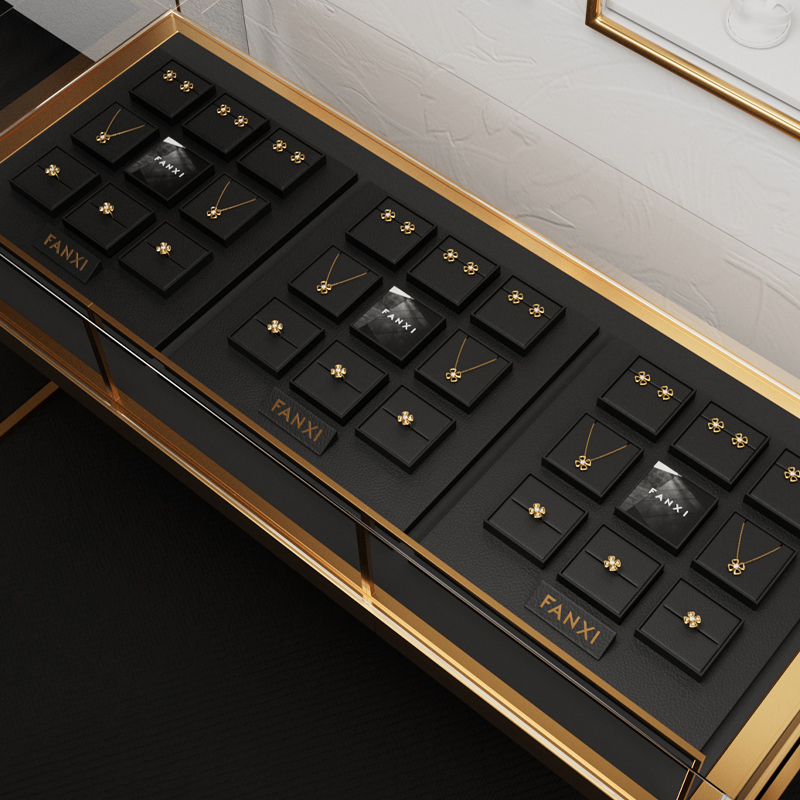 Newest Custom luxury jewelry Display plates with black pu leather for ring necklace Jewelry Window Display Sets