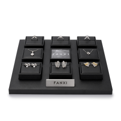 Newest Custom luxury jewelry Display plates with black pu leather for ring necklace Jewelry Window Display Sets
