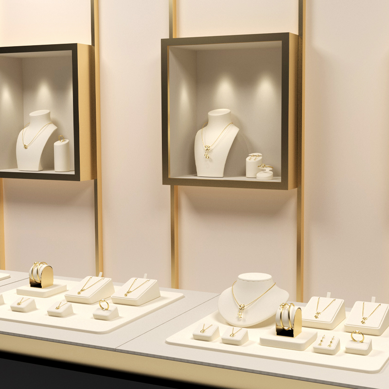 TT164 Factory Customized New Jewelry Display Sets Metal PU Leather Ring Earrings Necklace Holder Jewelry Showcas Display Stand
