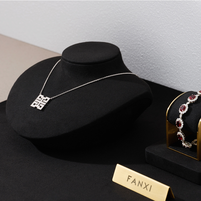 TT165 Factory Customized New Jewelry Display Sets Metal PU Leather Ring Earrings Necklace Holder Jewelry Showcas Display Stand