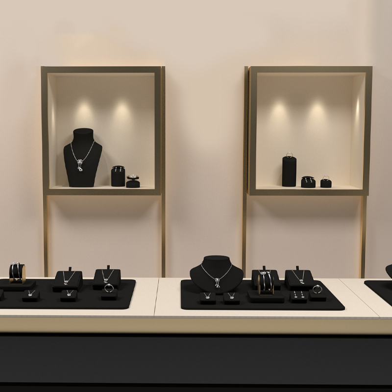 TT165 Factory Customized New Jewelry Display Sets Metal PU Leather Ring Earrings Necklace Holder Jewelry Showcas Display Stand