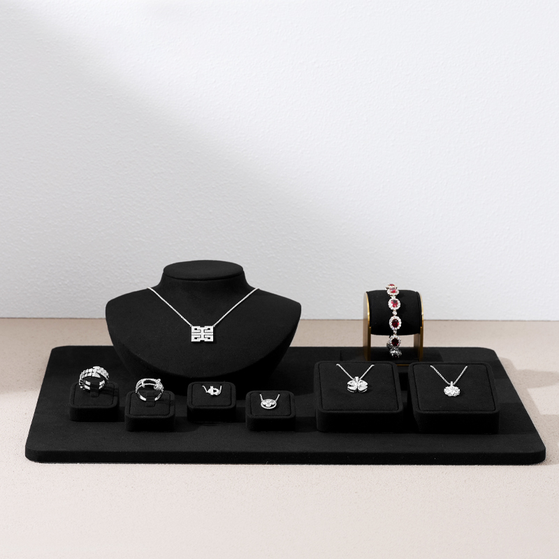 TT165 Factory Customized New Jewelry Display Sets Metal PU Leather Ring Earrings Necklace Holder Jewelry Showcas Display Stand