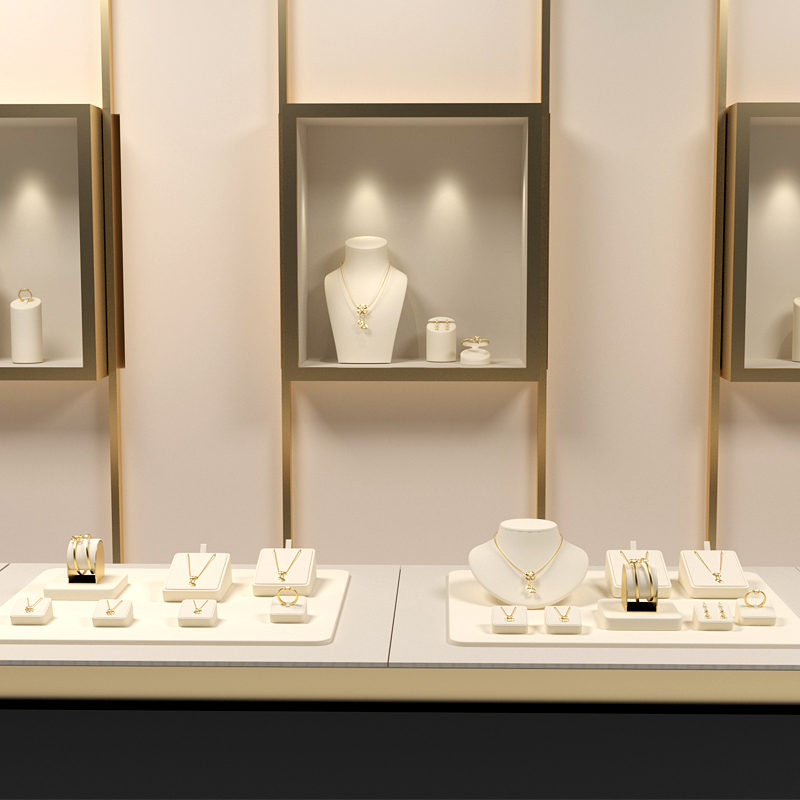 TT164 Factory Customized New Jewelry Display Sets Metal PU Leather Ring Earrings Necklace Holder Jewelry Showcas Display Stand