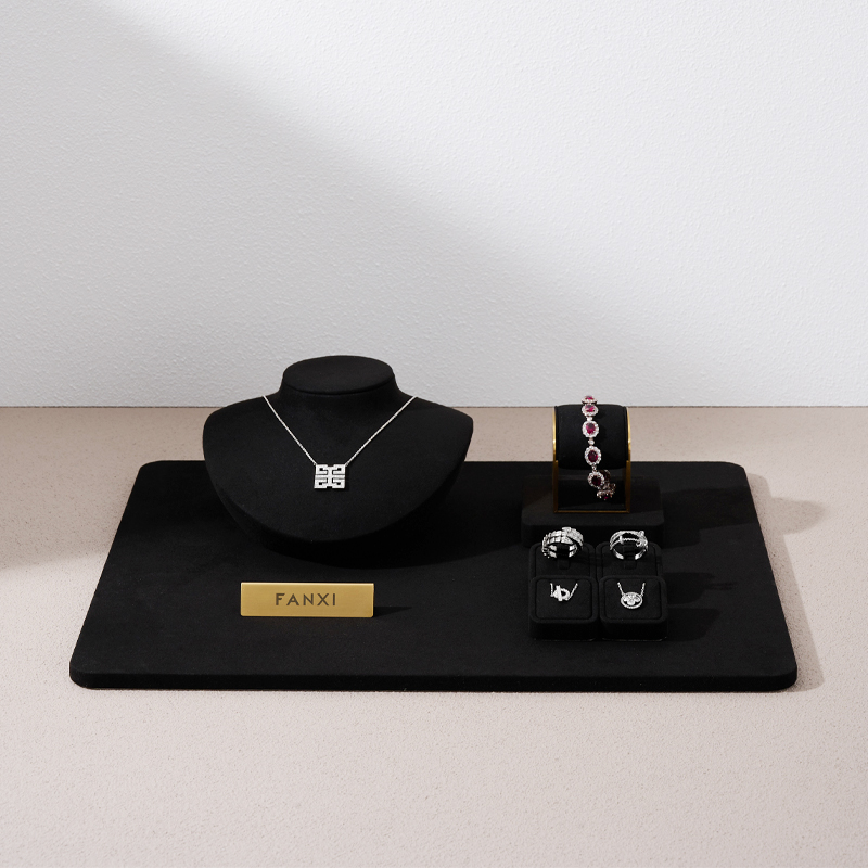 TT165 Factory Customized New Jewelry Display Sets Metal PU Leather Ring Earrings Necklace Holder Jewelry Showcas Display Stand