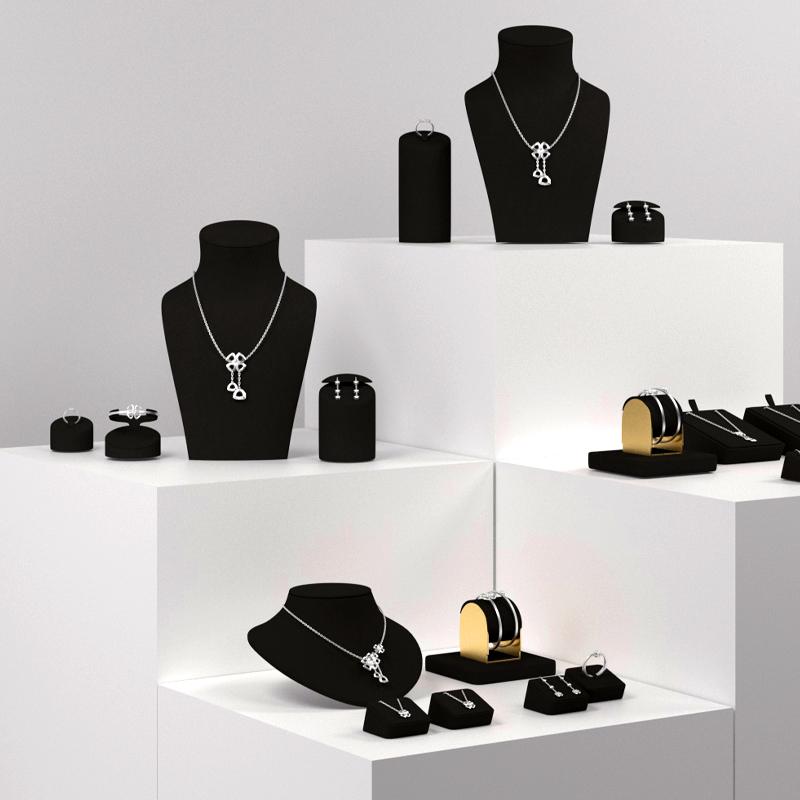 TT154- New black microfiber high end jewelry Display sets for ring necklace Jewelry Window display