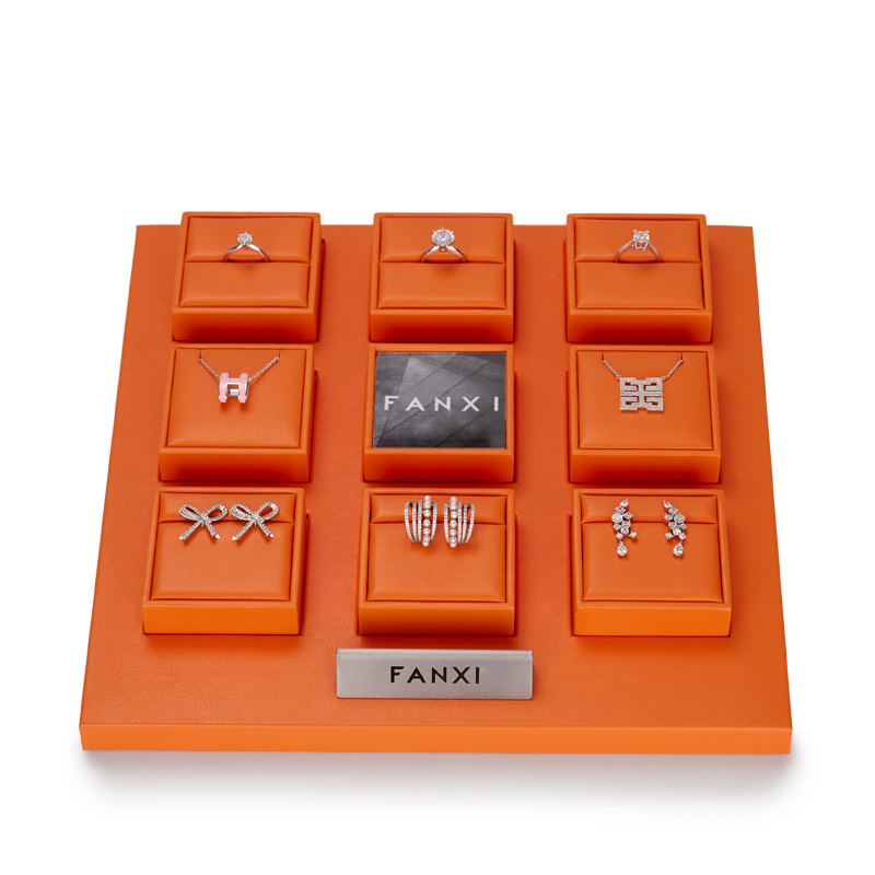 Shiny Orange jewelry Display sets with PU leather for ring necklace Jewelry Window Display Sets Jewelry case