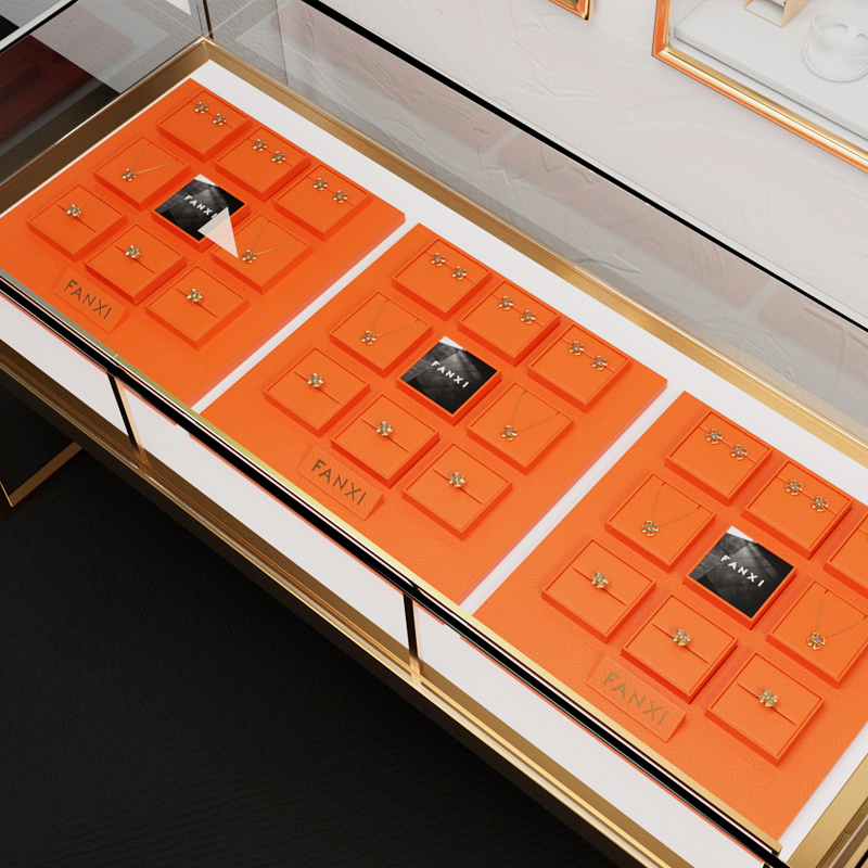 Shiny Orange jewelry Display sets with PU leather for ring necklace Jewelry Window Display Sets Jewelry case